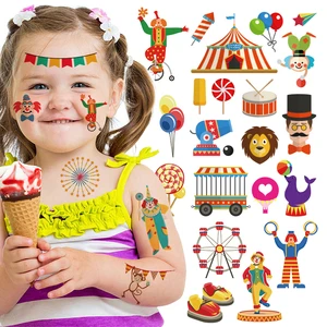 Custom 10 Sheets Non-Toxic EN71 Certified Kids Tattoo Stickers Waterproof Temporary Body Art Amusement Park Circus Clown Magic