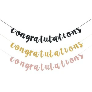 Shiny Gold Congratulations Banner Graduation Birthday Party Decoration