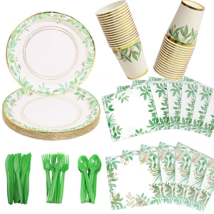 Foil Stamping Disposable Dinnerware Set Party Decorations Thick Paper Plate Napkin Cup Printed Tableware Party Supplies