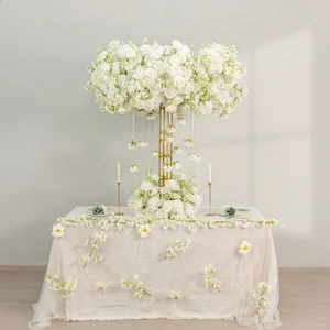 Wedding Event Decoration Faux Round Crown Table Floral White Artificial Baby Breath Flower Rose Large Centerpiece Flower