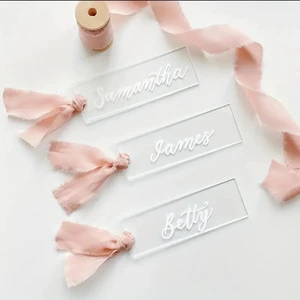 Ychon Transparent Rectangular Acrylic Seat Sign With Ribbon Wedding DIY Sign Seat Card Decoration Dining Room Table Number Cards