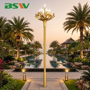 BSW Decorative Chinese Style Combined Lamp Lotus Flower Light Post With Ornate Golden Base For High-end Residential Area