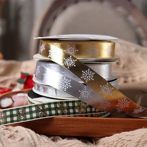 Luxury Flowers Cake Ribbon Christmas Tree Plaid Snowflake Silver Gold Christmas Ribbon for Gift Wrapping