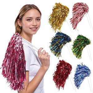 Wholesale Custom Metallic Baton Handle Pom Poms Rooter Poms Cheer Poms Shakers With 500 Streamers For USA School Spirit Bulk