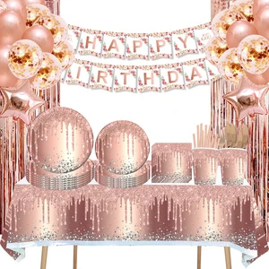 92Pcs/Set In-Stock Hot Stamping Series Kit Party Supplies Disposable Tableware Set for Birthday Festival Party Tableware Decor