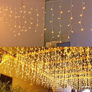 Home Garden Wedding Party Copper Christmas Hanging Ceiling 120 LEDs 3*1M Extendable LED Icicle Lights Short Curtain Fairy Light
