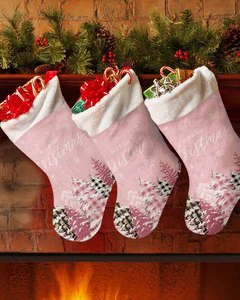 2025 New Year Gifts Christmas Pink Knitted Christmas Stocking High Quality Sublimation Custom Printed Christmas Stocking