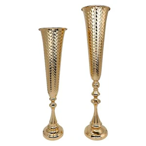 Golden Aluminum Tabletop Flower Vase Set Glamorous Handmade Wedding Decoration New Arrival
