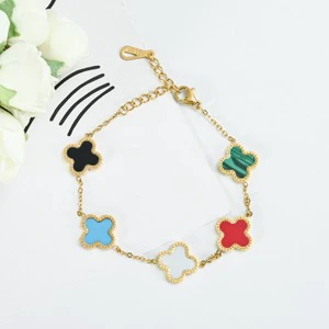 Korean Version Simple Personality 18k Stainless Steel Electroplated Four-leaf Clover Bracelet Women for Student Ins