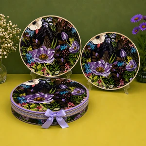 Beautiful Ceramic Dinnerware Set with Purple Anemone Printed Plates Custom Holiday Tableware for Home Party Gift