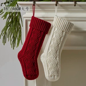 18 Inch Large Cable Knitted Christmas Stockings Farmhouse Family Fireplace Hanging Xmas Gift Decor Wholesale