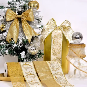 Ribest Wired Edge Gift Christmas Ribbon for Party Decoration Gift Wrapping 2.5 Inch Print logo