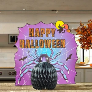 Hanging Spider Shape Handmade Tissue Paper Backdrop Decoration Supplies for Halloween Party