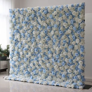 flower blue wall oem luxurious beautiful 5d/3d artificial flowers wall panels backdrop 8ftx8ft decoration for wedding party home