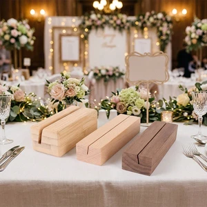 Eco-Friendly Natural Wooden Memo Photo Card Holder Stand Wooden Table Number Place Card Holder Clip for Wedding Party Decoration