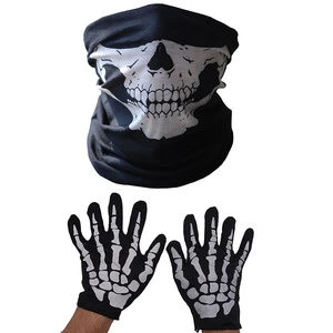 Halloween Mask Terrifying S-kull Chin Mask Skeleton Ghost Glove Set Performance Party Dressing Decoration Supplies Toys