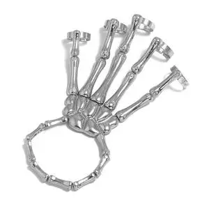Unique Exaggerate Style Skull Finger Hand Bone Bracelet Punk Handmade Halloween Metal Bracelet Metal Crafts