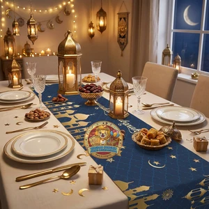 Table Ramadan Decorations 2026 Mosque Lantern Islamic Happy Ramadan Mubarak Party Supplies Decorations Eid Mubarak Table Runner
