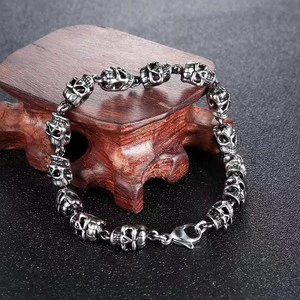 2025 Fashion Handmade Men Bracelet Jewelry Silver Skull Charm Mens Bracelet for Men Halloween Gift