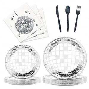 Disco Christmas Theme Party Tableware Set Paper Plate Napkin Decor for Birthday Celebrations