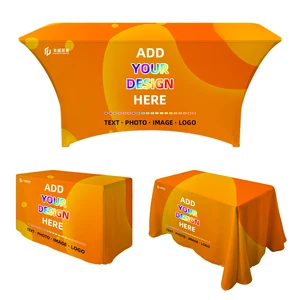 Custom Dye Sublimation Printed logo Trade Show Polyester Waterproof Fitted Stretch Spandex Tablecloth Table Cover Table Cloths
