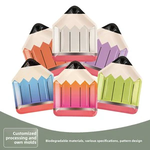 Cross-border Pencil-shaped Irregular Customizable Disposable Paper Plate Set for Party Birthday Cake Dinner Decorations