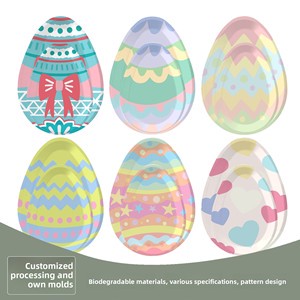 Easter Bunny Alien Biodegradable Disposable Customizable Paper Plates Dinnerware Colorful Egg Party Supplies Decoration Set