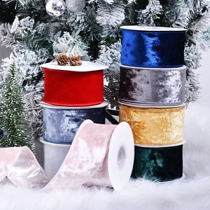 Yama Ribbon Factory 2.5 Inch Velvet Ribbon With Wired Edge 63mm Width in Solid Colors 10 Yards Per Roll Christmas Decorations