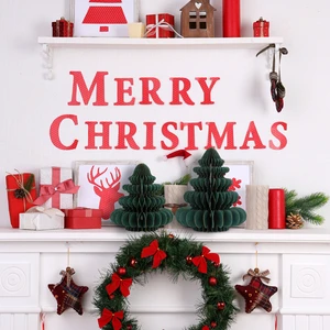 New Christmas Decorations Set 3D Paper Ornaments Xmas Tree Crafts Holiday Party Supplies Eco-Friendly Reusable Foldable Indoor