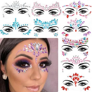 5pcs 3D Sexy Face Tattoo Stickers Temporary Tattoos Glitter Rhinestones Masquerade for Women Party Face Jewels Tattoo