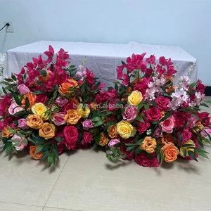 H50*D60cm Artificial Light Red pink Flower Tea Ball Wedding Centerpieces for Wedding Table Green Leaves Floral Arrangements