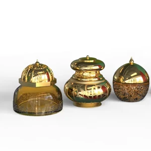 Golden 25ml 50ml 100ml Arabic Style Egyptian Dubai Middle East Inlaid Carved Luxury Glass Jar Fragrance Bakhoor Jar With Coat