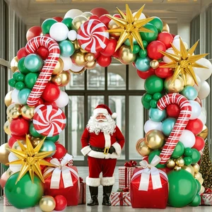 Christmas Balloon Arch Kit with Red and Green Latex and Gift Box Foil Party Decorations for Holiday Events