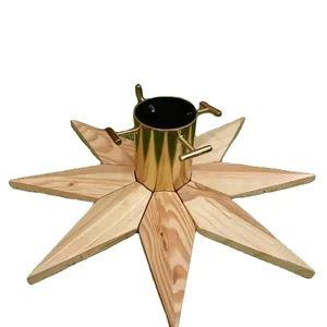 Modern Star Shape Christmas Tree Stand with Metal Collar Durable & Eco-Friendly Wooden Floor Decoration for Home Use