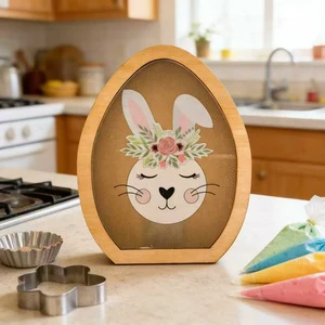 New Easter Wooden Luminous Ornament with Rabbit Egg Design Eco-friendly High Quality for Home Desktop and Holiday Decoration