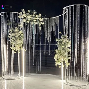 LEDA Hot Selling Wedding Stage Backdrop Decoration Curvy Metal Frame Stand Light Bead Curtain Background Stand