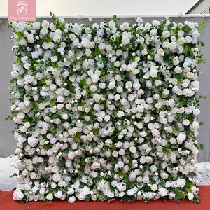 White Rose and Greenery Wall Backdrop Wedding Wall Artificial Flowers Roll up Wall