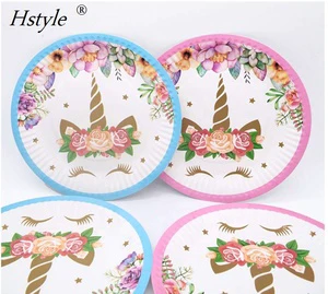 Hstyle Birthday Party Decoration Unicorn Party Paper Plate Cup Napkin Hat Tablecloth Kids Happy Birthday Supplies Tableware Set