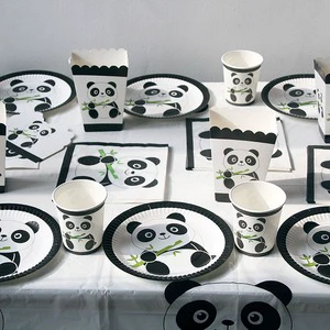 Cute Panda Theme Disposable Party Tableware Set Paper Birthday Decorations Including Background Decoration Wanbo Brand Model