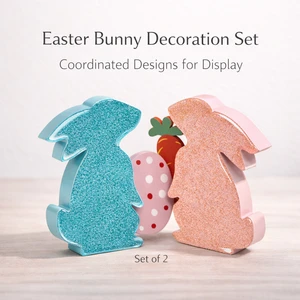 2026 Easter Bunny Decorations Set Blue Pink Wooden Rabbit Shape Home Decor Crafts Spring Easter Pascoa Holiday Supplies