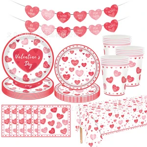 New Style Love Themed Valentine's Day Party Supplies Disposable Paper Plates Paper Towels Party Decorations and Tableware Set