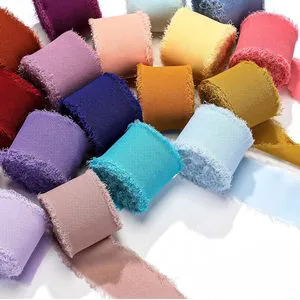 Multi Color Boho 4cm 5 Meters Frayed Edge Chiffon Ribbon For Wedding Bouquet Wrapping & Gift Decor