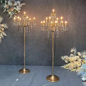 New Wedding Props Simple European Style Golden Tall Metal Lighting Stage Decoration Backdrop Iluminous Ornament