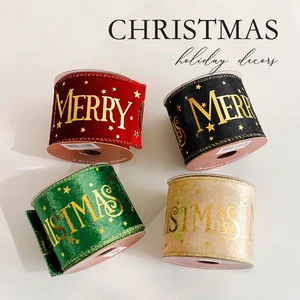 Hot Stamping Christmas Ribbon Decoration Christmas Gift Tie Decoration Printed Satin Gift Packing Tree Decoration Wholesale