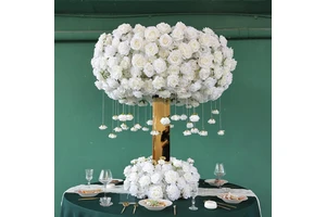 120cm White Flower Wedding Table Decoration Silk Hydrangea Rose Artificial Flowers Centerpieces Table Decorations