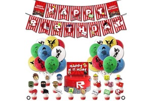 Roblox Event Birthday Party Supplies Games Party Decorations Including Balloons Cake Topper Paper Birthday Banners