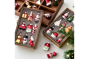Creative Hand Painted Glass Christmas Baubles Santa Snowman Figurine Xmas Tree Hanging Ornaments for Holiday Home Decor