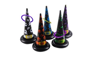 Spooky Ring Toss Game Set Inflatable Halloween Witch Hat Hoops for Kids Adults Outdoor Carnival Party Entertainment