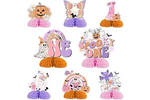 Spooky One Birthday Decorations Girl 8PCS Halloween Honeycomb Centerpieces Groovy Halloween 1st Table Birthday Decorations