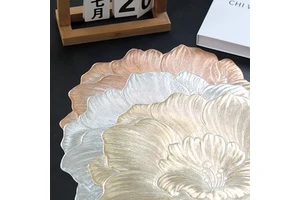 Metallic Shiny Flower Table Heat Resistant Placemats Dining Table Decoration PVC Vinyl Place Mat